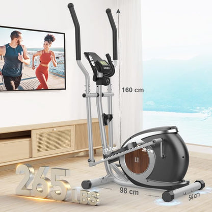 Magnetischer Crosstrainer mit 16 Widerstandsstufen, ultraleiser Ellipsentrainer für Zuhause, LCD-Monitor, Flaschenhalter, 120KG Belastbarkeit (Silber)