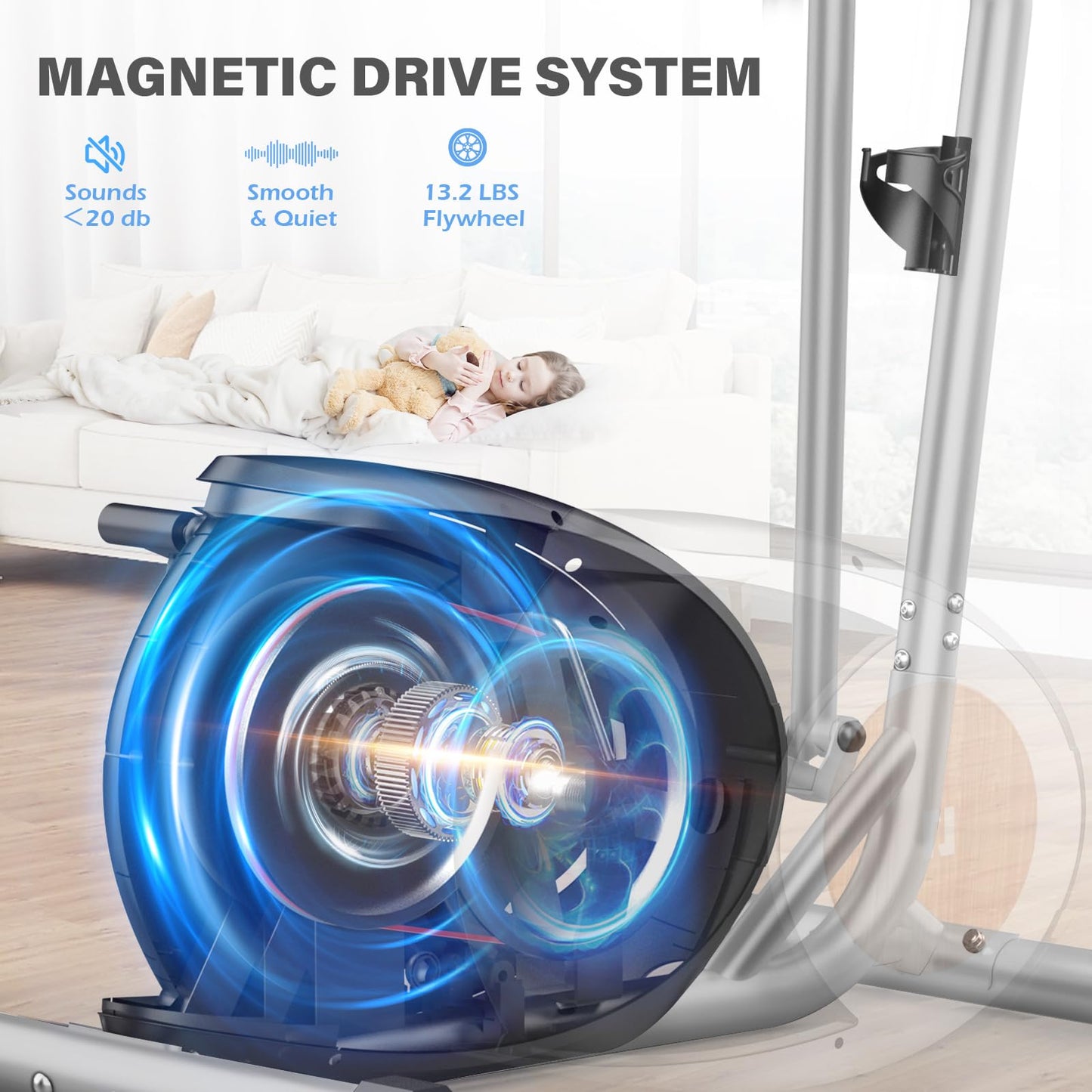 Magnetischer Crosstrainer mit 16 Widerstandsstufen, ultraleiser Ellipsentrainer für Zuhause, LCD-Monitor, Flaschenhalter, 120KG Belastbarkeit (Silber)