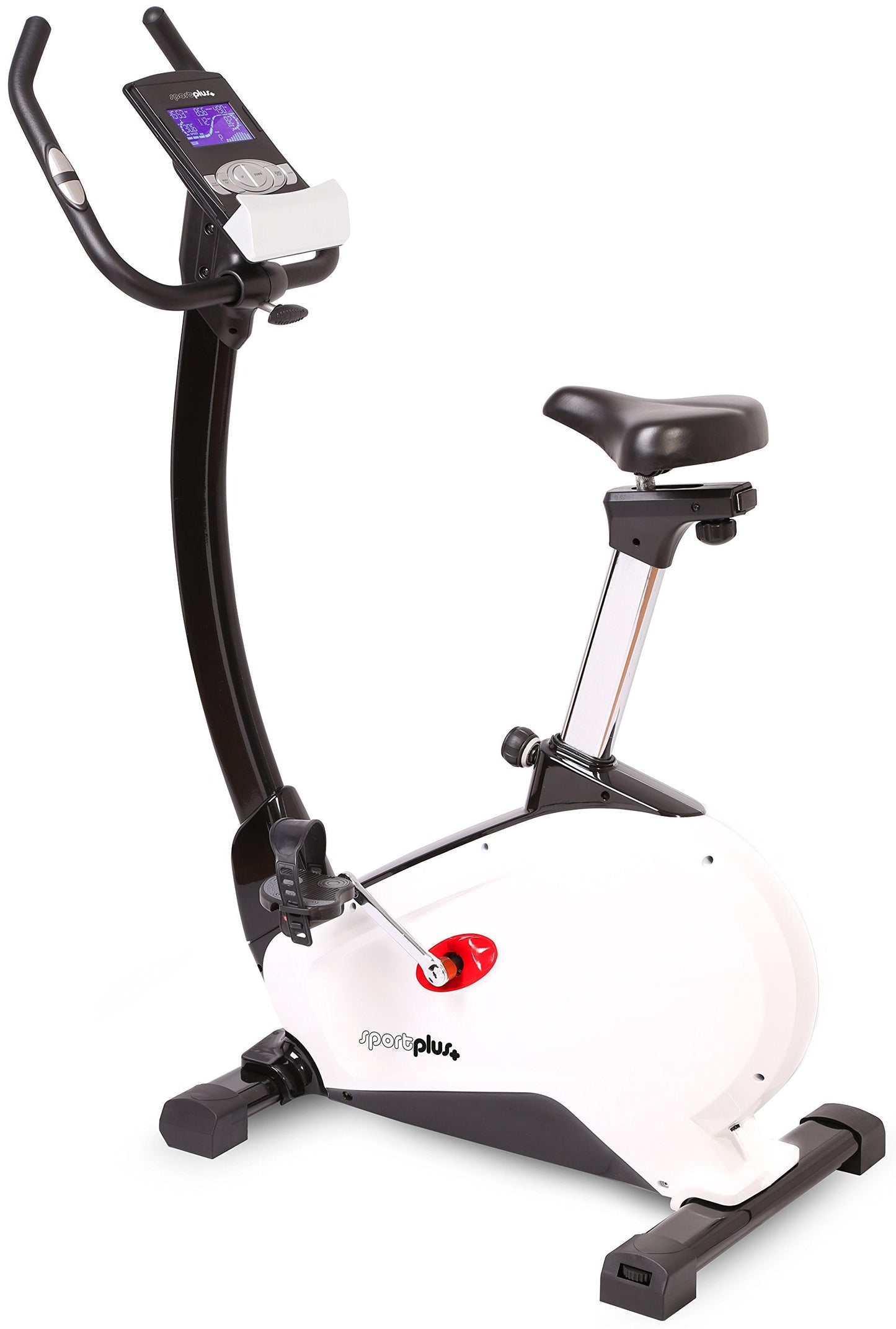 SportPlus Heimtrainer SP-HT-9800-iE mit App-Steuerung, 10 kg Schwungmasse, 24 Stufen, Pulssensoren, bis 130 kg, Weiß.