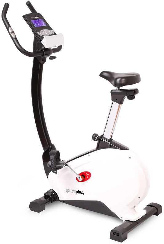 SportPlus Heimtrainer SP-HT-9800-iE mit App-Steuerung, 10 kg Schwungmasse, 24 Stufen, Pulssensoren, bis 130 kg, Weiß.