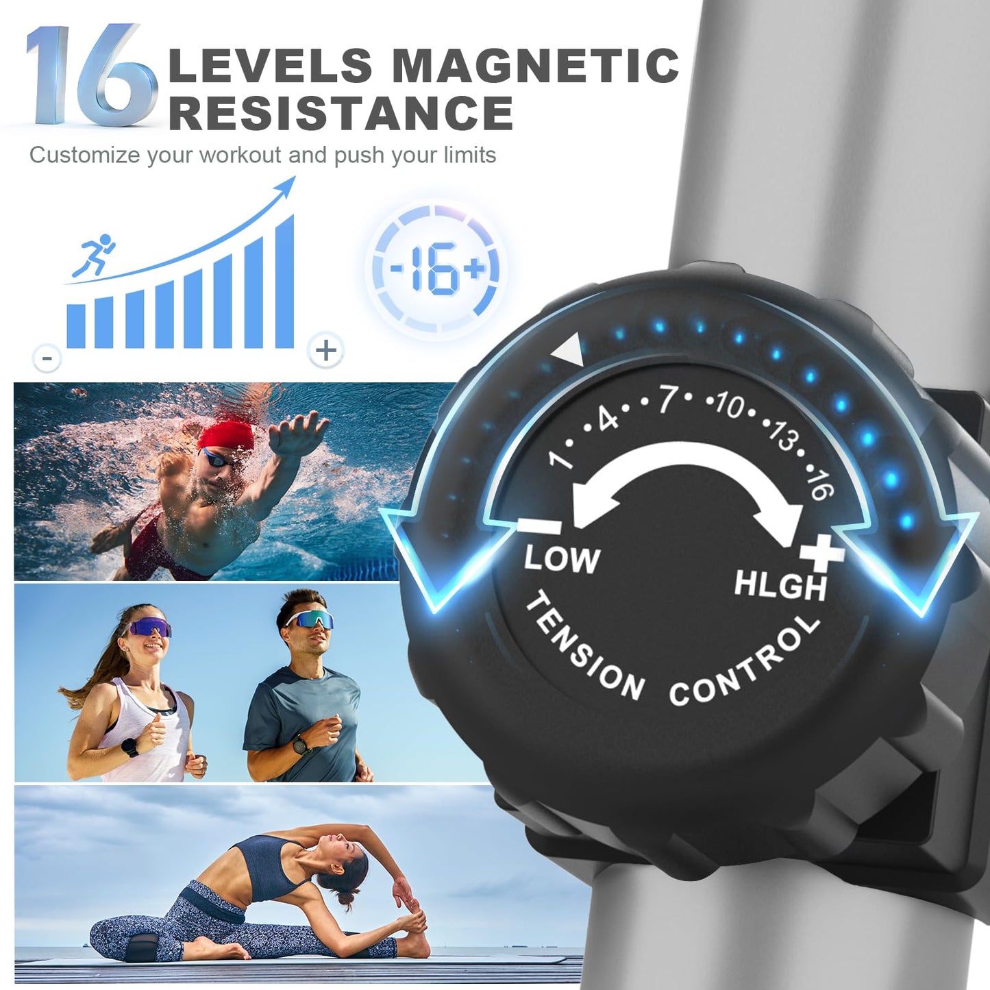 Magnetischer Crosstrainer mit 16 Widerstandsstufen, ultraleiser Ellipsentrainer für Zuhause, LCD-Monitor, Flaschenhalter, 120KG Belastbarkeit (Silber)