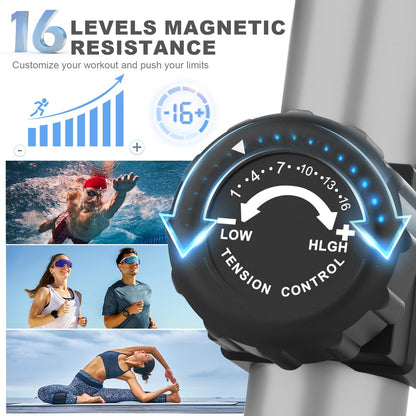Magnetischer Crosstrainer mit 16 Widerstandsstufen, ultraleiser Ellipsentrainer für Zuhause, LCD-Monitor, Flaschenhalter, 120KG Belastbarkeit (Silber)