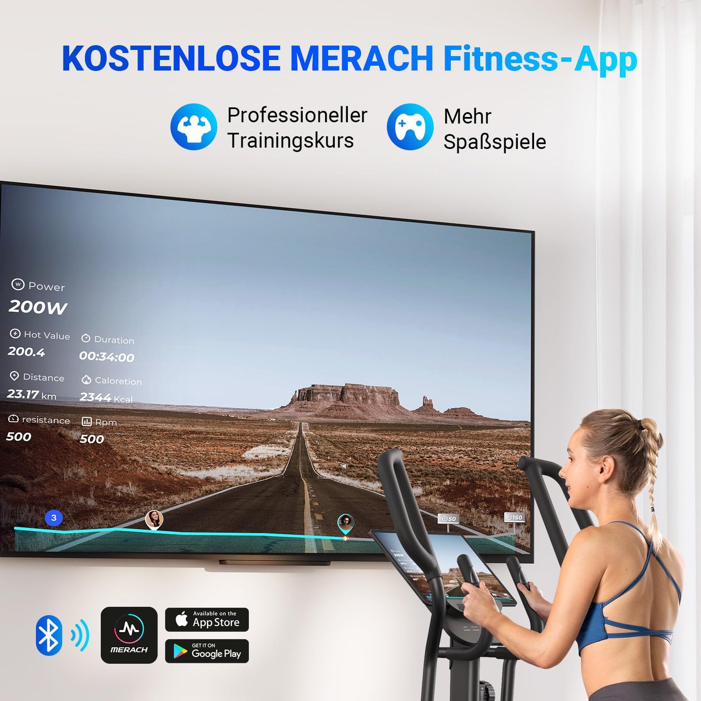 MERACH Crosstrainer für Zuhause, 47 cm Schrittlänge, leiser Magnetwiderstand, 8 Stufen, App-kompatibel, bis 160 kg belastbar