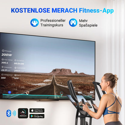 MERACH Crosstrainer für Zuhause, 47 cm Schrittlänge, leiser Magnetwiderstand, 8 Stufen, App-kompatibel, bis 160 kg belastbar