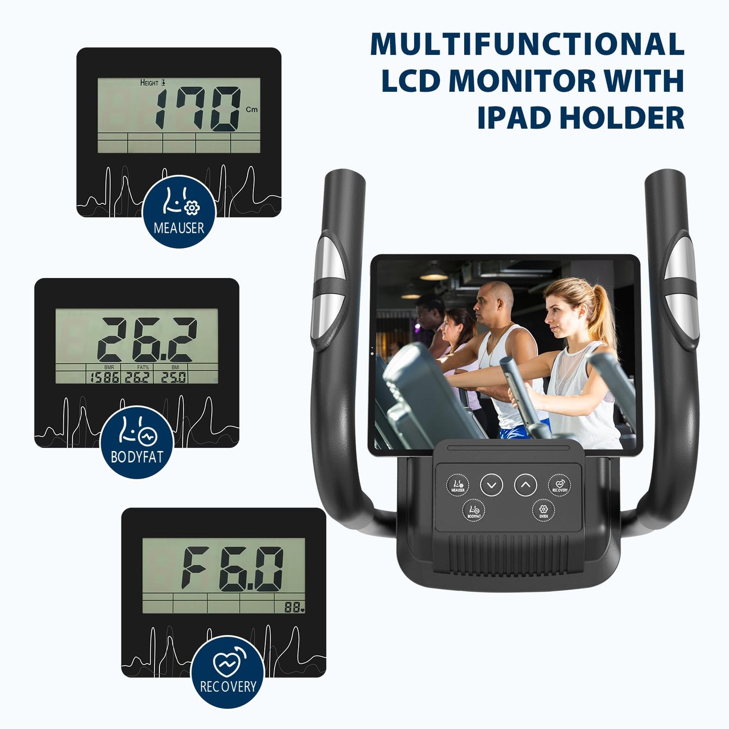 Dripex Crosstrainer mit 16 Widerstandsstufen, 8 kg Schwungrad, 15,3" Schrittlänge, LCD-Monitor, Pulssensor & Gerätehalter – leise & effizient für Zuhause.