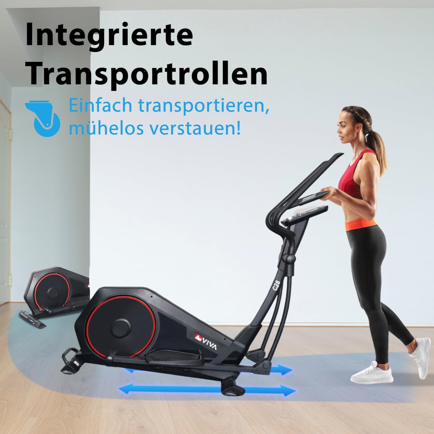 AsVIVA Crosstrainer C28 Pro mit WLAN, Pulsgurt-Empfänger, Fitnesscomputer, 16 kg Schwungmasse, leiser Antrieb & elektrische Widerstandseinstellung.