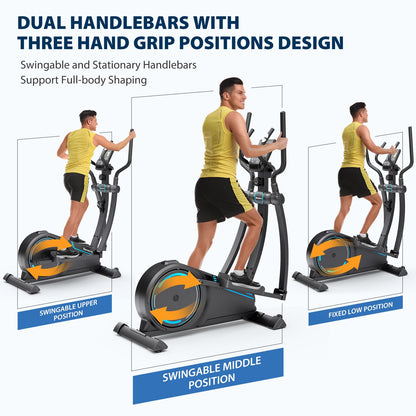 Dripex Crosstrainer mit 16 Widerstandsstufen, 8 kg Schwungrad, 15,3" Schrittlänge, LCD-Monitor, Pulssensor & Gerätehalter – leise & effizient für Zuhause.