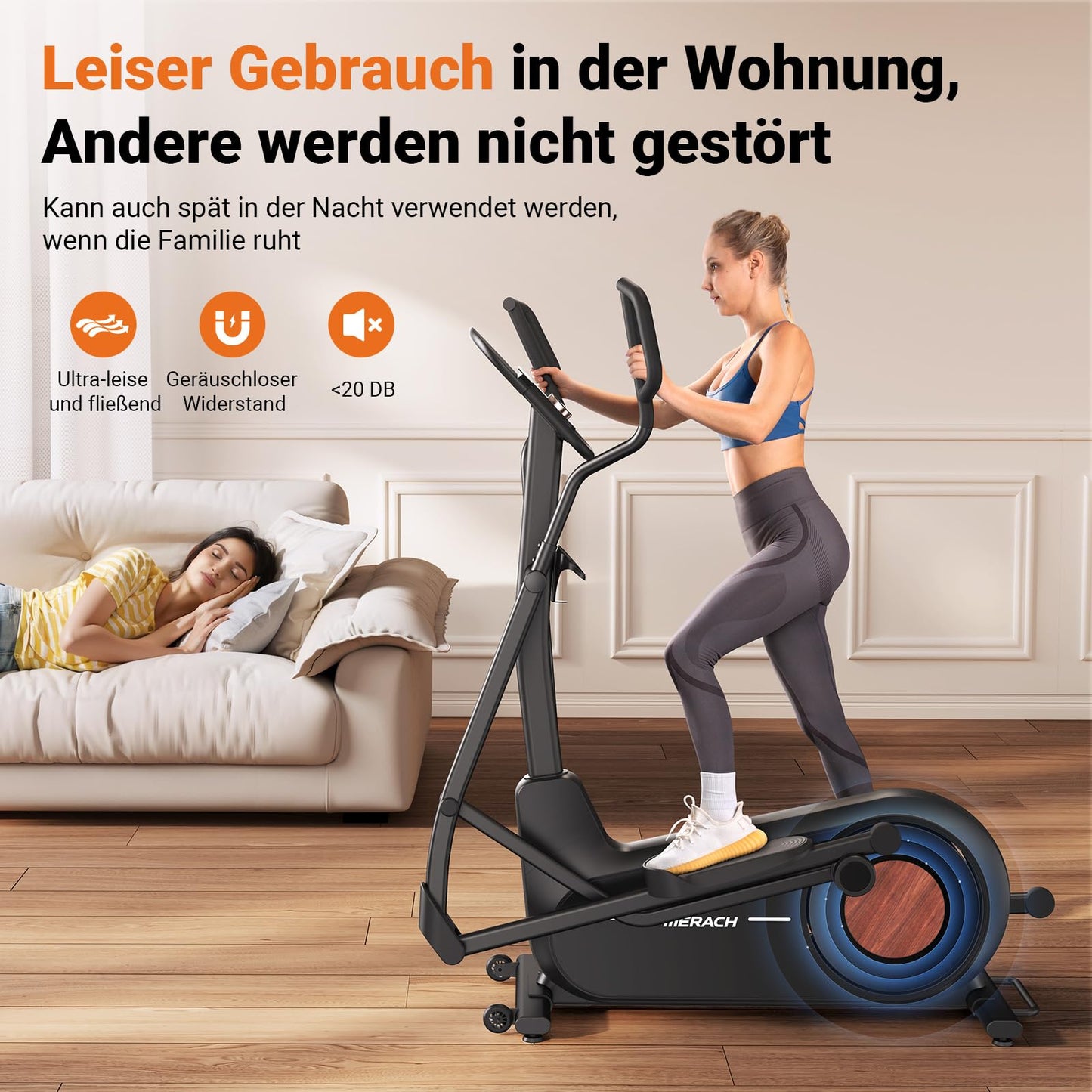 MERACH Crosstrainer, selbstgenerierend & umweltfreundlich – 47 cm Schrittlänge, 16 Magnetwiderstandsstufen, App-kompatibel, bis 160 kg belastbar