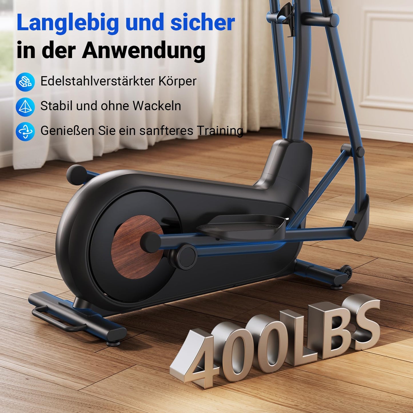 MERACH Crosstrainer für Zuhause, 47 cm Schrittlänge, leiser Magnetwiderstand, 8 Stufen, App-kompatibel, bis 160 kg belastbar