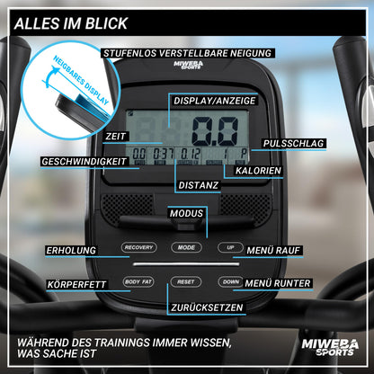 Miweba Sports MC500 Crosstrainer mit LCD, leiser Heimtrainer für Zuhause, 7 kg Schwungmasse, bis 120 kg, Ergometer Stepper, Schwarz