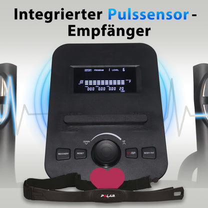 AsVIVA Crosstrainer C28 Pro mit WLAN, Pulsgurt-Empfänger, Fitnesscomputer, 16 kg Schwungmasse, leiser Antrieb & elektrische Widerstandseinstellung.