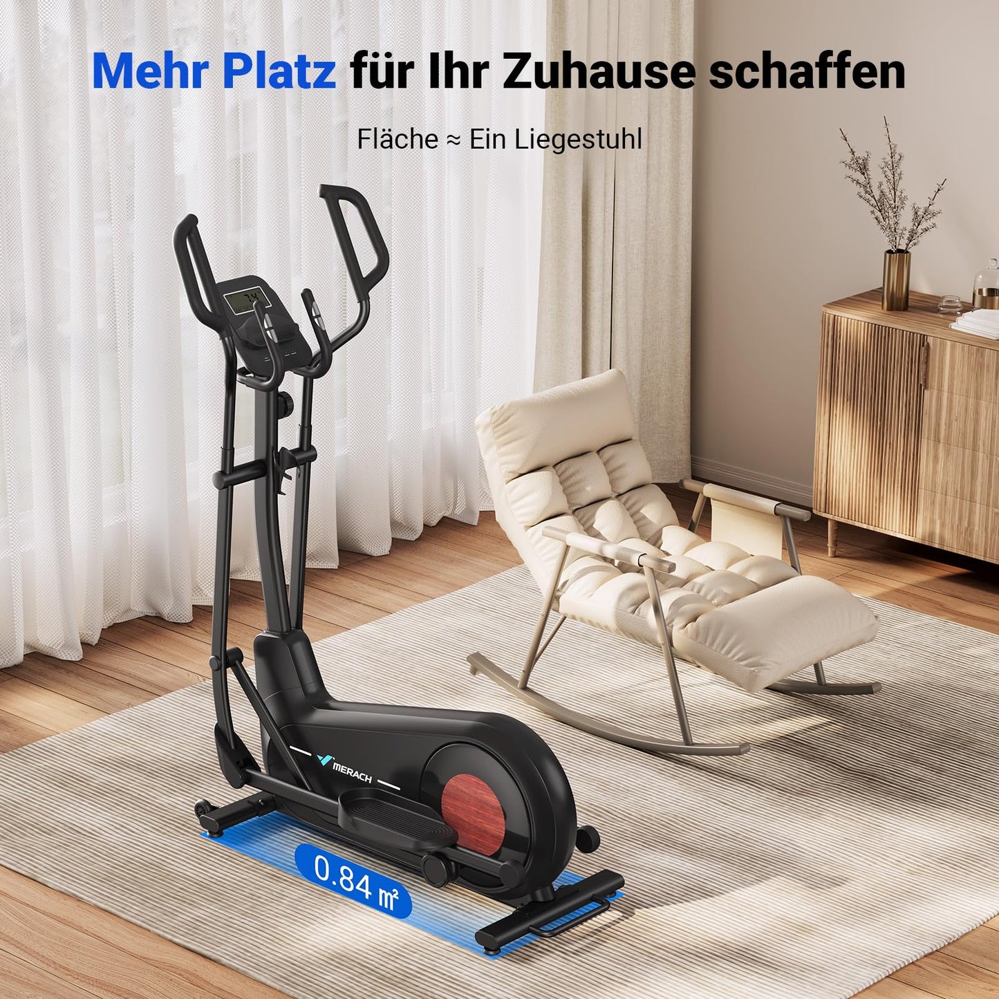 MERACH Crosstrainer für Zuhause, 47 cm Schrittlänge, leiser Magnetwiderstand, 8 Stufen, App-kompatibel, bis 160 kg belastbar