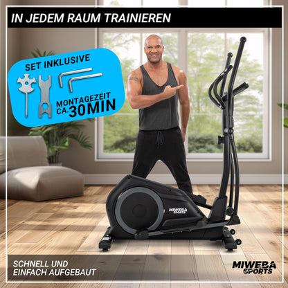 Miweba Sports MC500 Crosstrainer mit LCD, leiser Heimtrainer für Zuhause, 7 kg Schwungmasse, bis 120 kg, Ergometer Stepper, Schwarz