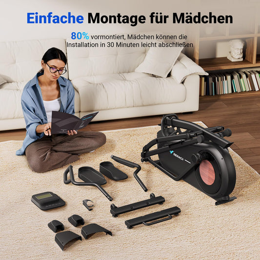 MERACH Crosstrainer für Zuhause, 47 cm Schrittlänge, leiser Magnetwiderstand, 8 Stufen, App-kompatibel, bis 160 kg belastbar