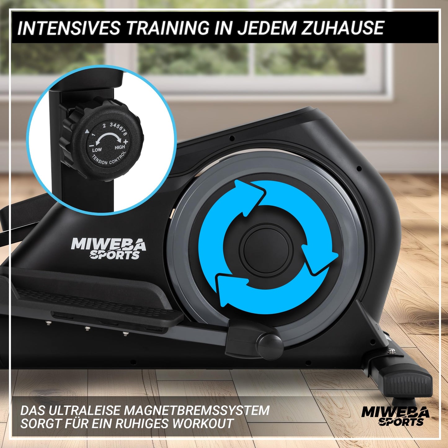 Miweba Sports MC500 Crosstrainer mit LCD, leiser Heimtrainer für Zuhause, 7 kg Schwungmasse, bis 120 kg, Ergometer Stepper, Schwarz