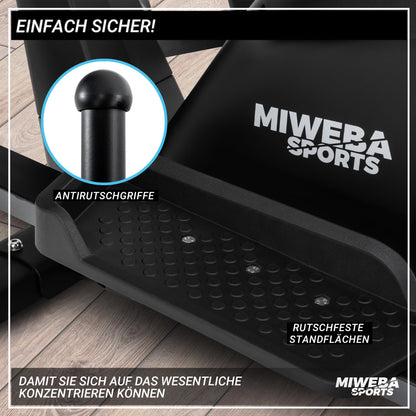 Miweba Sports MC500 Crosstrainer mit LCD, leiser Heimtrainer für Zuhause, 7 kg Schwungmasse, bis 120 kg, Ergometer Stepper, Schwarz